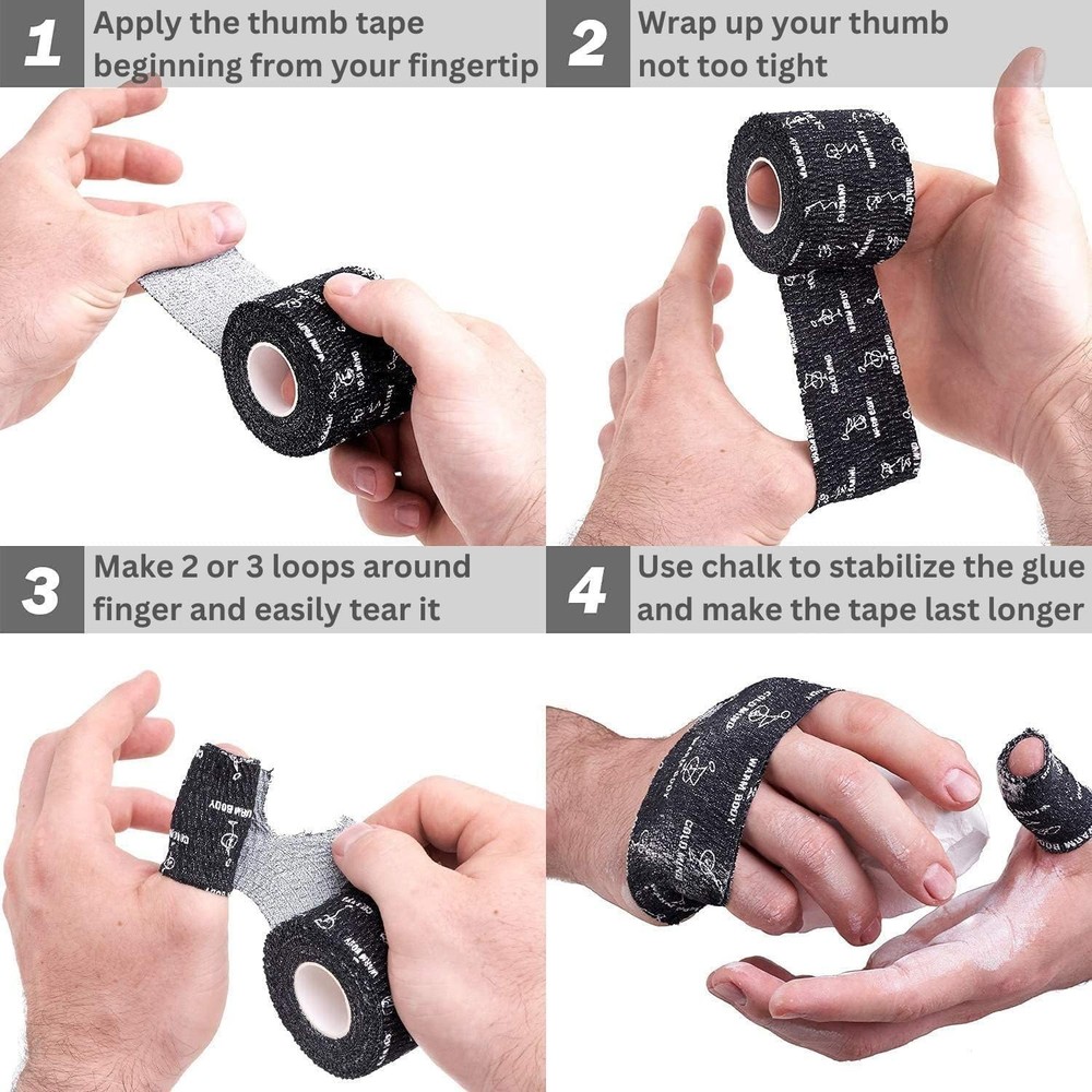 Flexible Thumb Hookgrip for Cross Training - Black (6 Rolls)