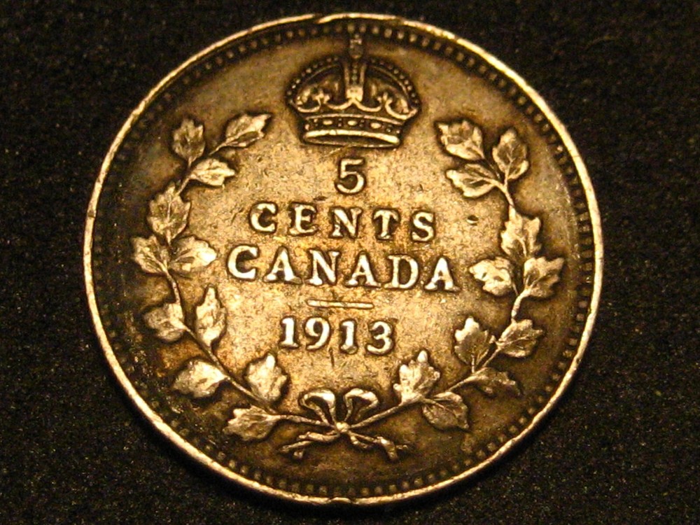 1913 Canadian Five Cent 92% Silver Piece