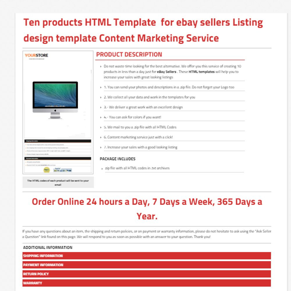 HTML Templates ebay sellers tools 20 PRODUCTS LISTING Responsive Design SERVICE