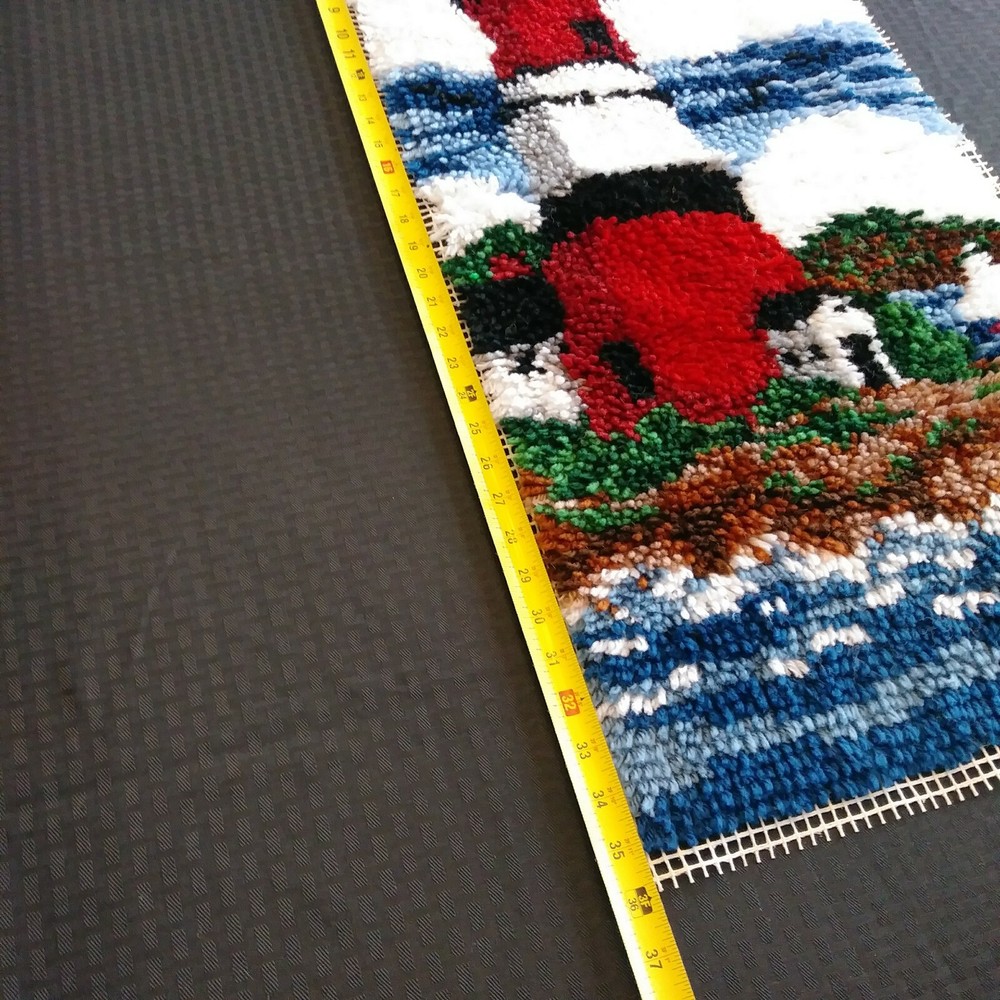 Vtg Lighthouse Completed Latch Hook Rug Wall Hanging 18x36
