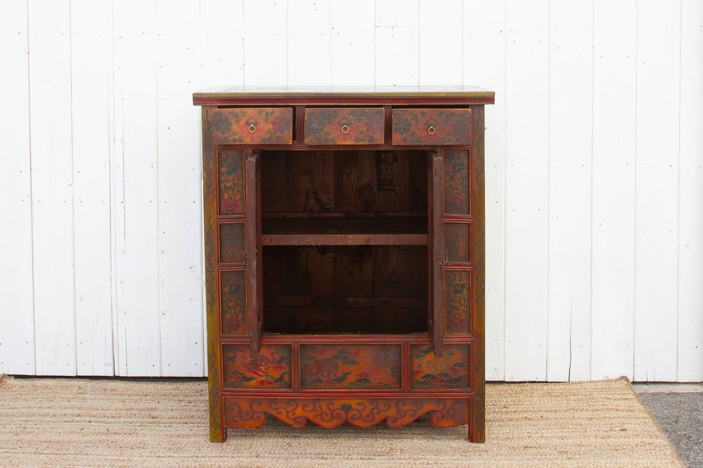 Vintage Mongolian Painted Dragon Cabinet