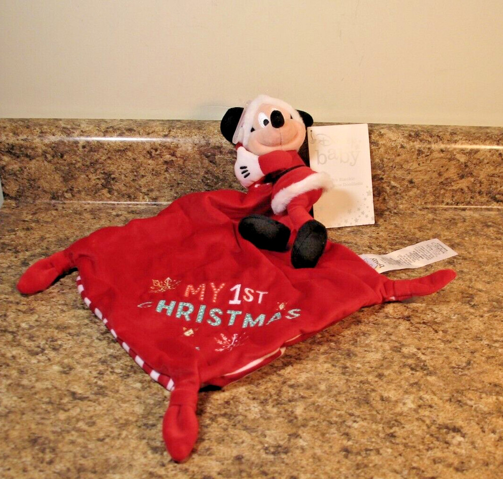 Disney Store Plush Mickey Mouse 1st Christmas Lovey Security Blanket NWT
