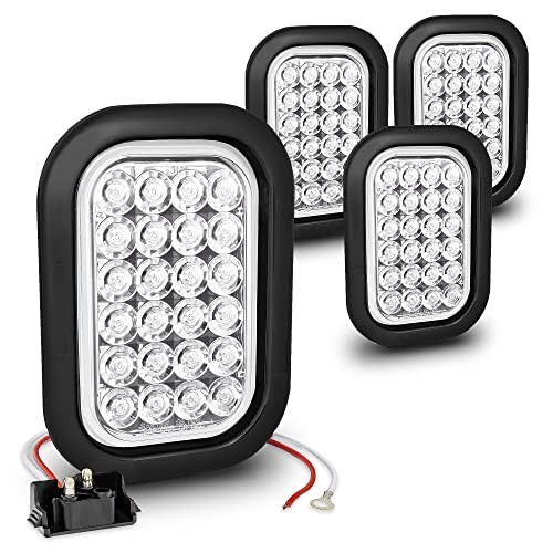 TRUE MODS 4pc 5x3 3x5 Inch Rectangle LED Trailer Tail Light Kit 4 Pack White