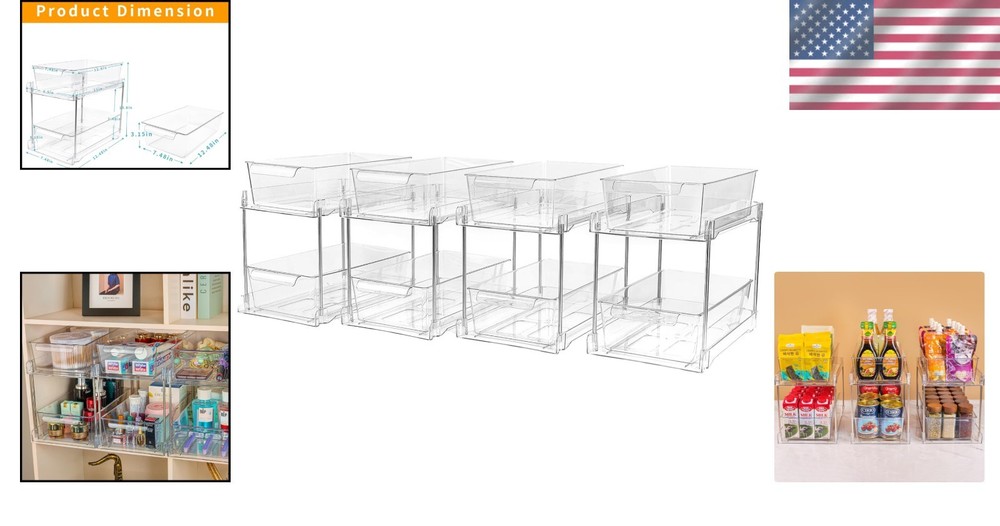 Customizable 2-Tier Storage Bins with 8 Dividers - Space-Saving Organizer