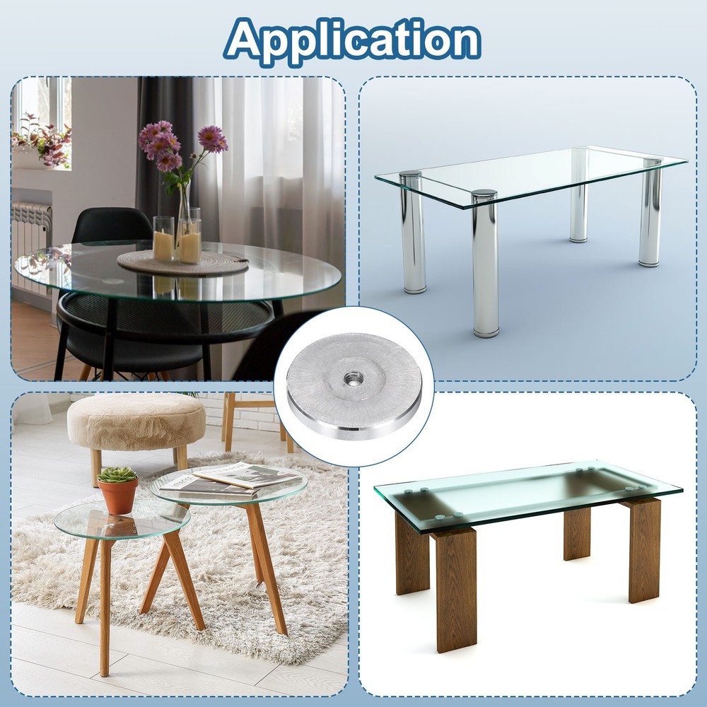 4pcs M8 Thread 50mm Diameter Round Shape Aluminum Disc Hardware, Silver