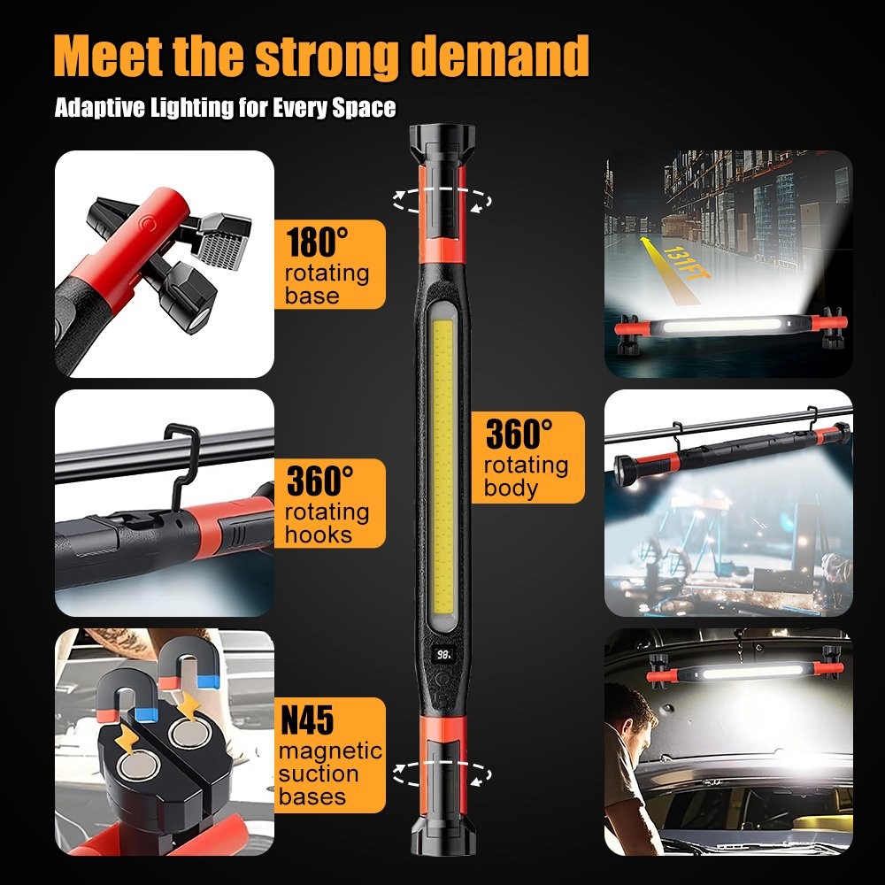 3000LM LED Work Light Rechargeable Magnetic Underhood Work Light with Hooks