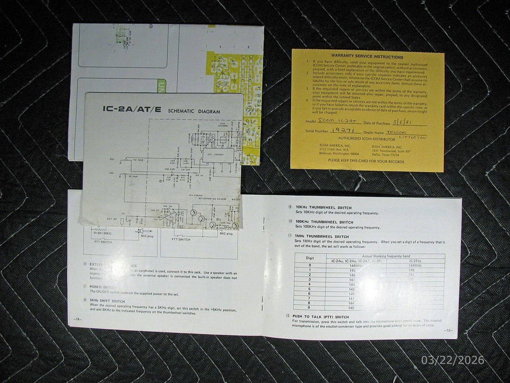 Icom IC-2A/IC-2AT Instruction Manual