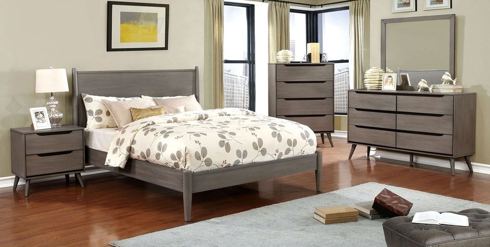 Eastern King 1pc Bed Set Mid-Century Modern Gray Finish
