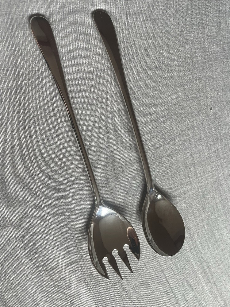 Italy Silver Plated Solid 9”Serving Set Salad Spoon and Fork Italian Vintage EUC