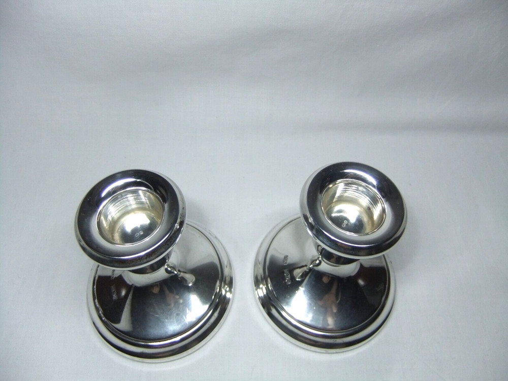 Pair Solid Sterling 925 Silver Dwarf Candlesticks Lawrence R Watson B'ham 1981