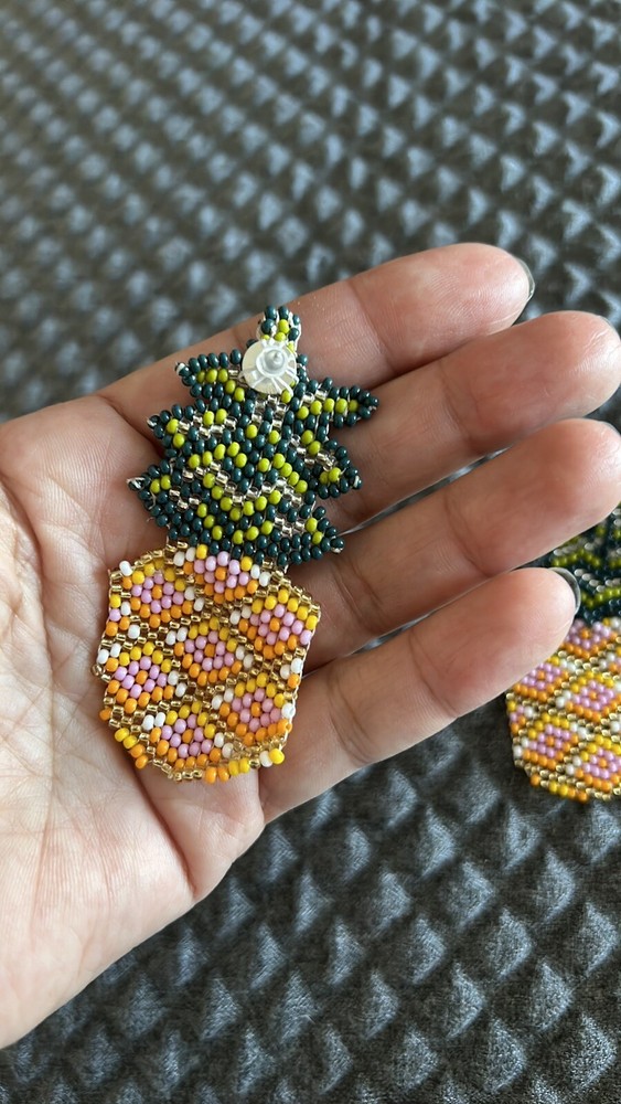 NEW Handmade folk boho statement pineapple Beaded Colombian earrings
