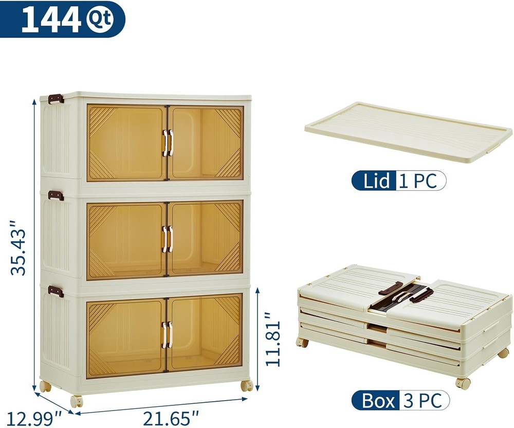 Stackable Storage Bin W/ Collapsible Drawer, Magnetic Doors & Wheels for Office