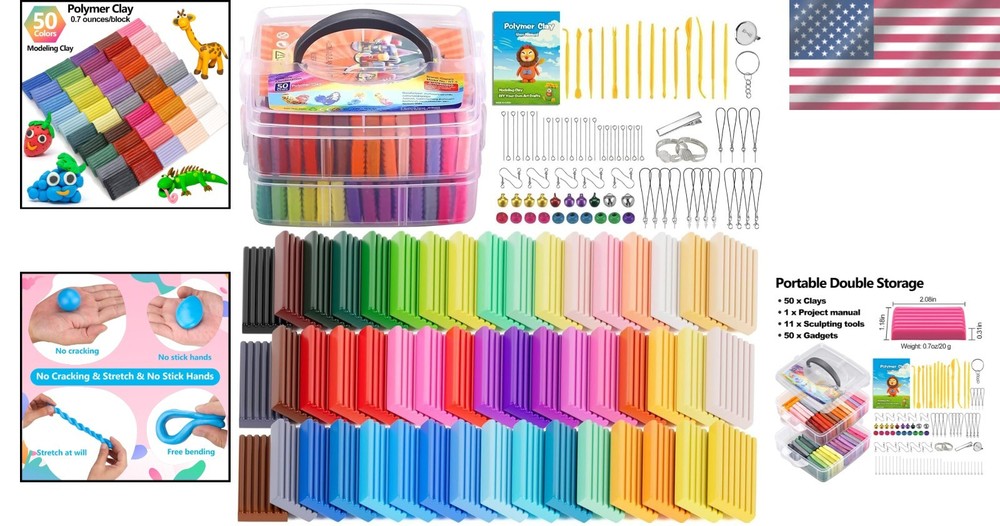 Beginner-Friendly Oven Bake Modeling Clay with 50 Colors & Sculpting Tools