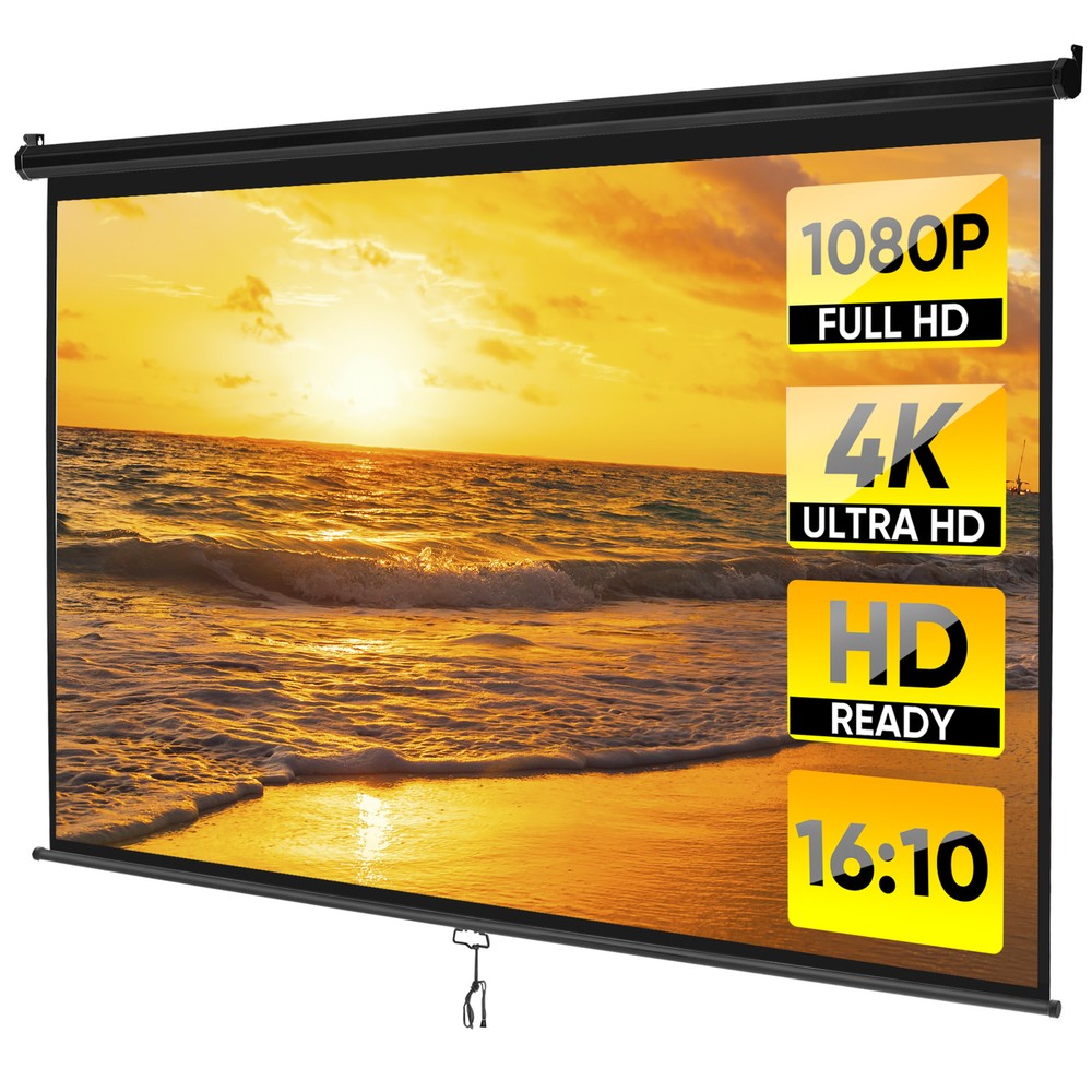 100" Projector Screen Manual Pull-down 16:10 Hd Projection Screen Office Black