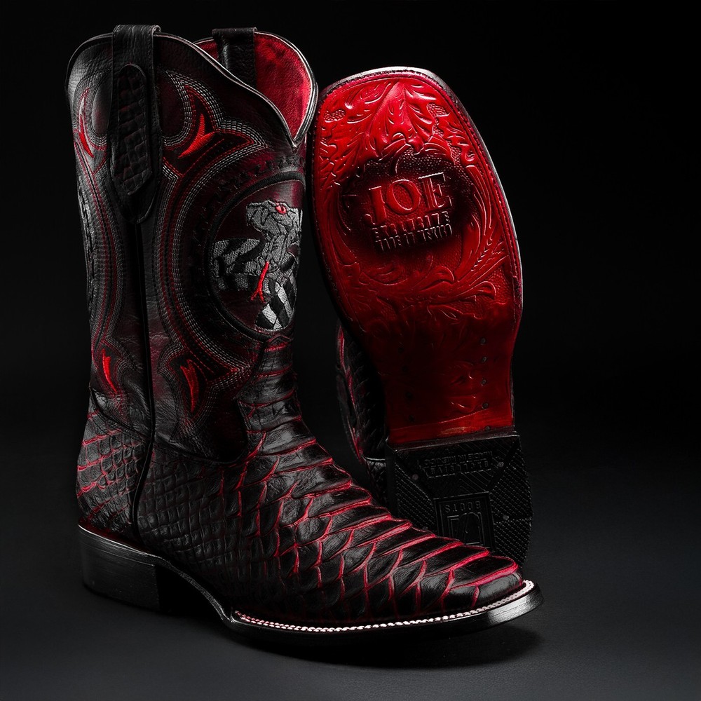 Men’s Western Cowboy Boots Python Print – Handcrafted Leather Rodeo Square Toe