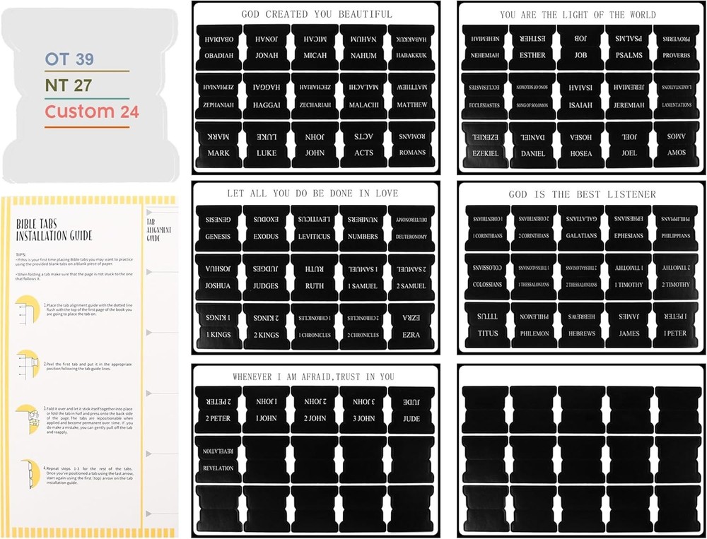 Black Bible Tabs for Men Paper Index Tabs for Scripture Study & Chapter