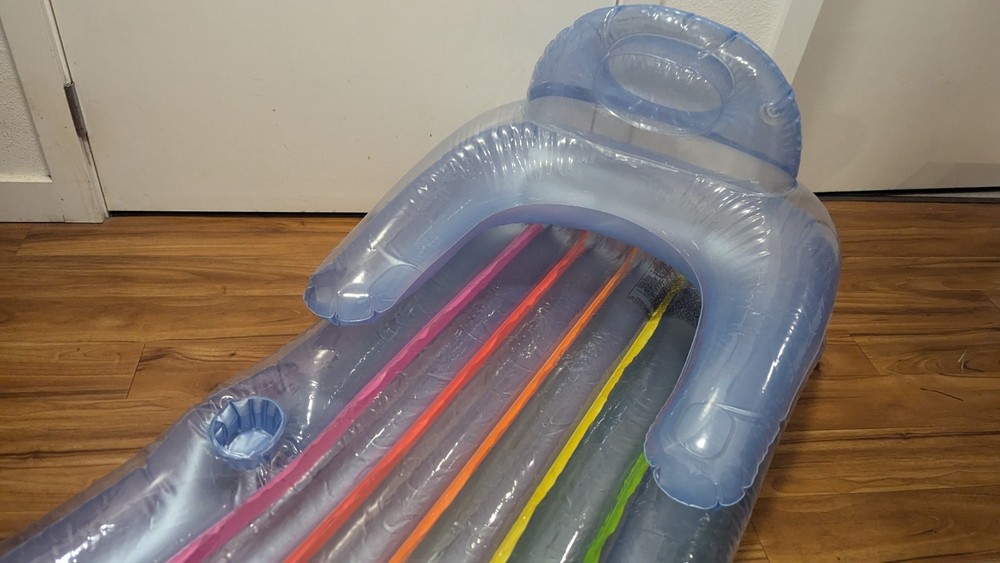 Intex Inflatable Pool Float Lounge with Rainbow Stripes, Headrest & Cup Holder