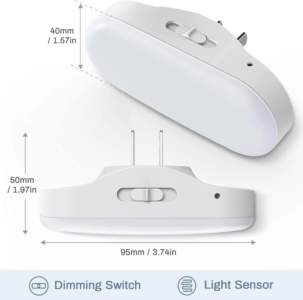 2 Pack LED Night Light Dusk to Dawn Sensor Dimmable Plug in 5000k