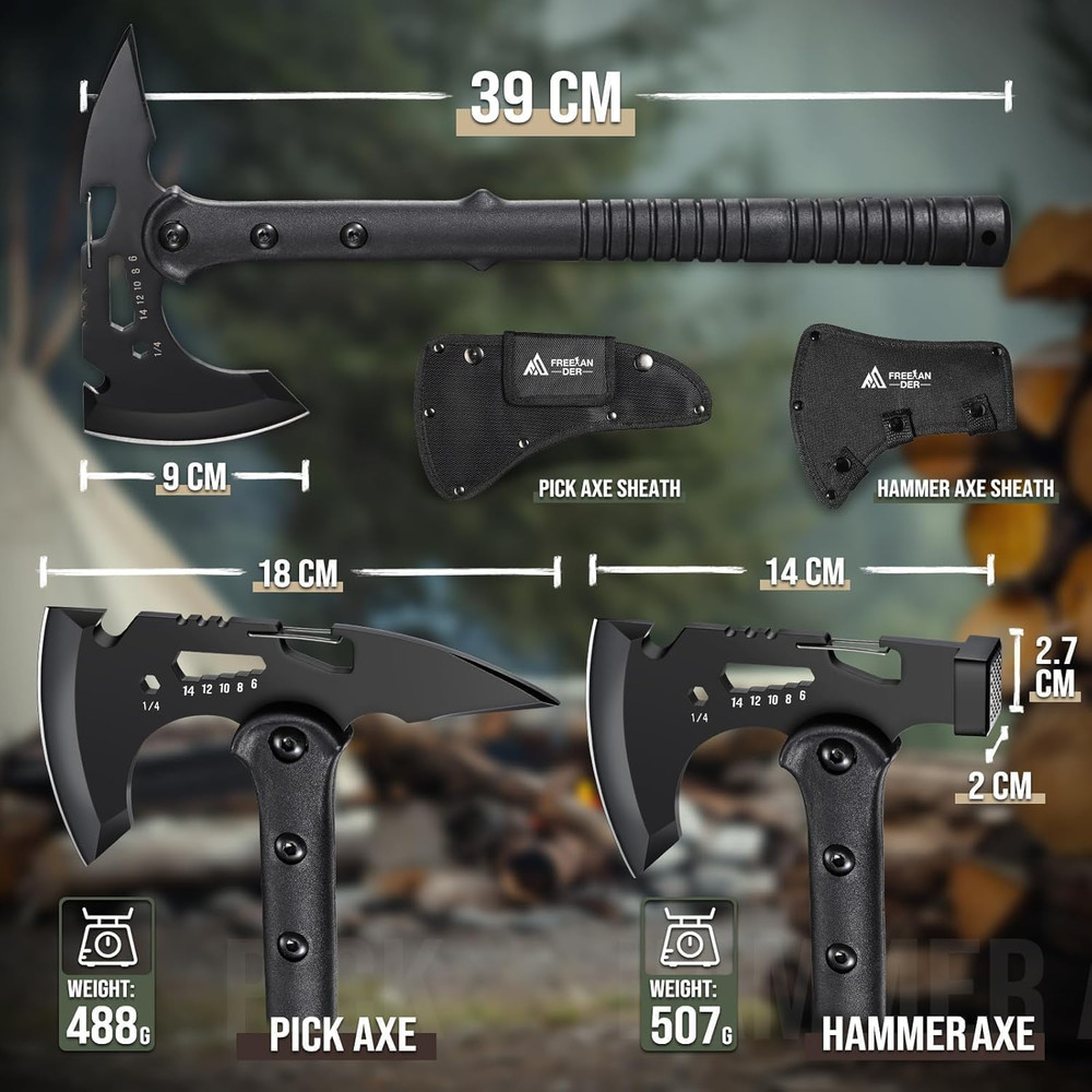 Tactical Axe 2 Pack, Sharp Tomahawk with Sheath, Portable Tomahawk with Clip and