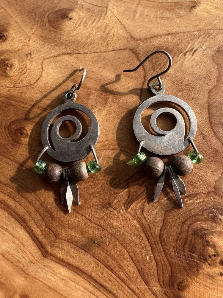 Hammered Sterling Silver SWIRL dangle Earrings
