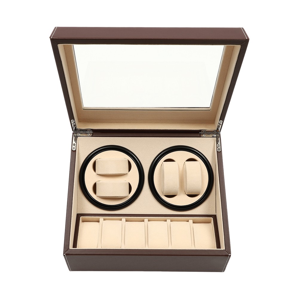 4+6 Automatic Watch Box Automatic Rotation Watch Display Storage Box Cage Brown