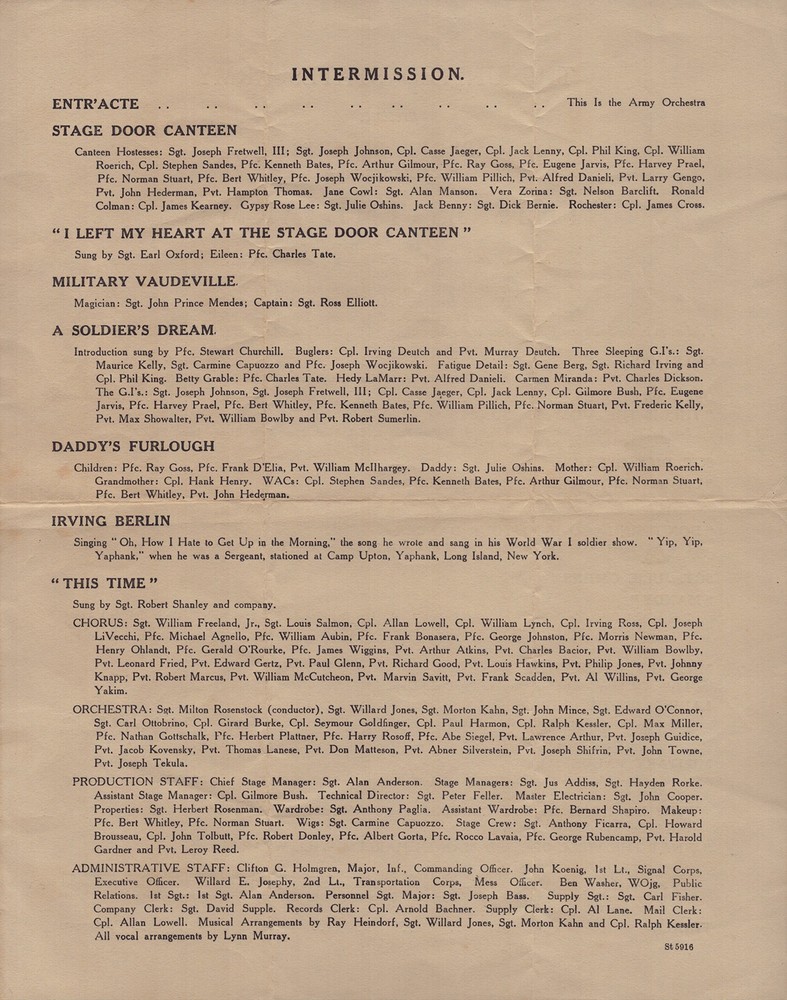 IRVING BERLIN - PROGRAM SIGNED