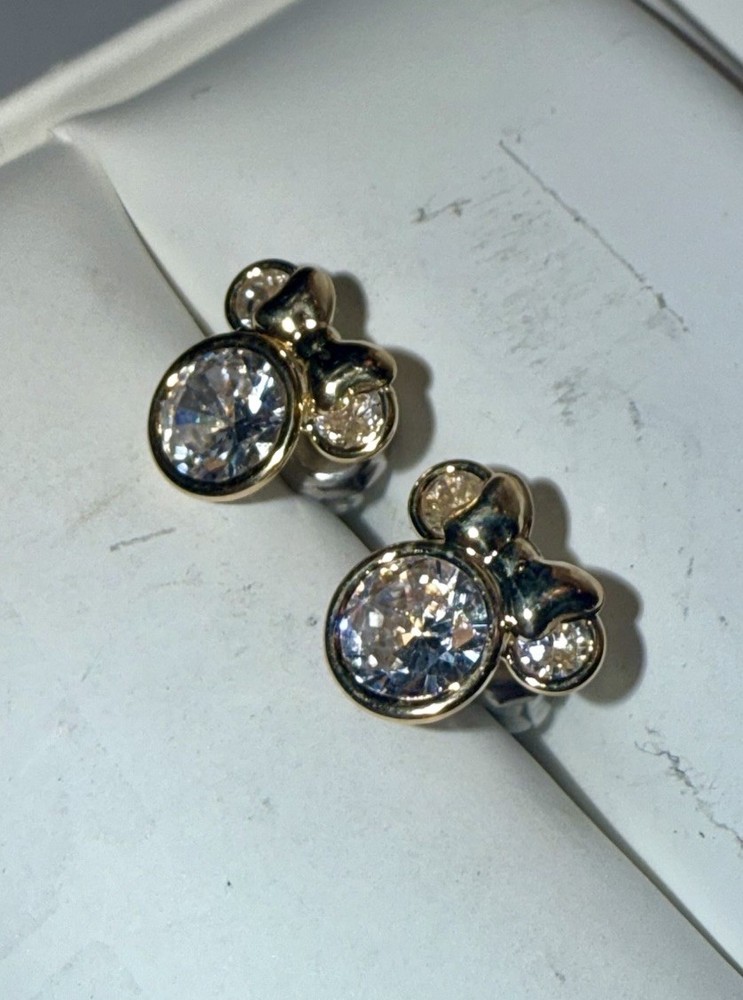 DISNEY Solid 10K Gold Minnie Mouse Gemstone Stud Earrings Set