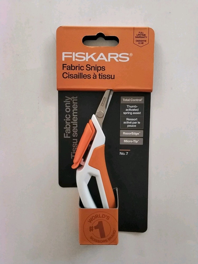Fiskars #7 Fabric Snips - Razor Edge/Micro Tip - Thumb Activated Spring Assist