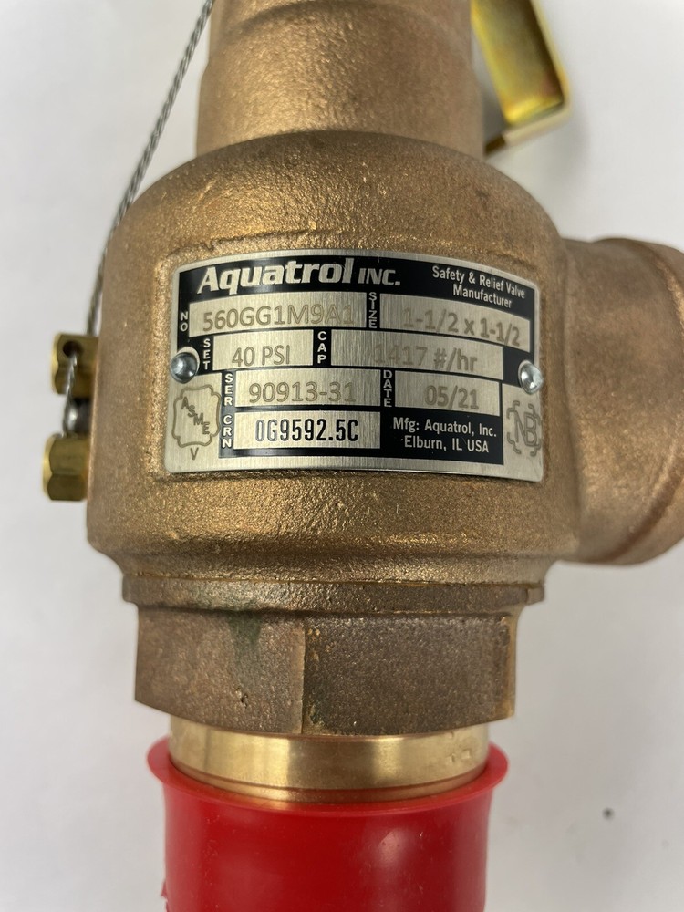 OEM AQUATROL SAFETY VALVE 560GG1M9A1 STEAM SERVICE 1 1/2" X 1 1/2" 40PSI