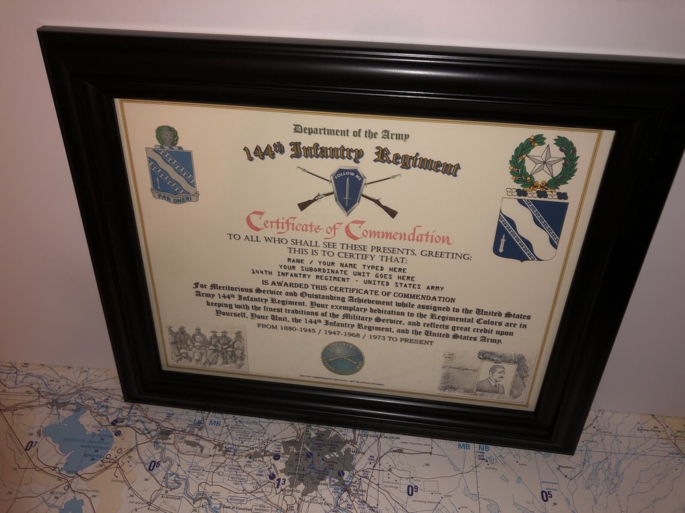 144TH INFANTRY REGIMENT / COMMEMORATIVE - CERTIFICATE OF COMMENDATION