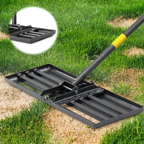 Lawn Leveling Rake & Peat Moss Spreader, 26"x25", 6FT Adjustable Handle Tool