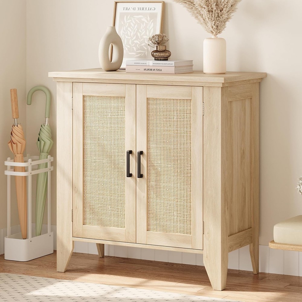 Rattan Buffet Cabinet Farmhouse Sideboard Kitchen Storage Organizer