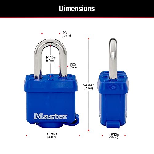 312TRI Laminated Padlock with Key & Thermoplastic Shell, Blue, Pack of 3