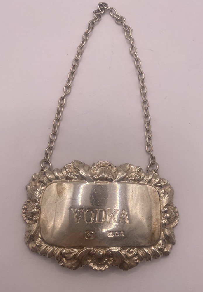 Hallmarked Solid Silver vodka Decanter Label