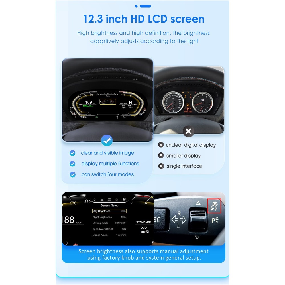 For BMW 5 Series E60/X5 E70/X6 E71 2008-2013 LCD Digital Car Speedometer Cluster