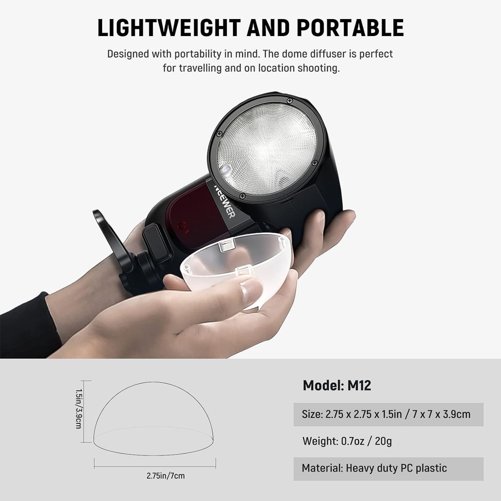 NEEWER Magnetic Dome Diffuser for Round Head Speedlite Flash, Magnetically Attac