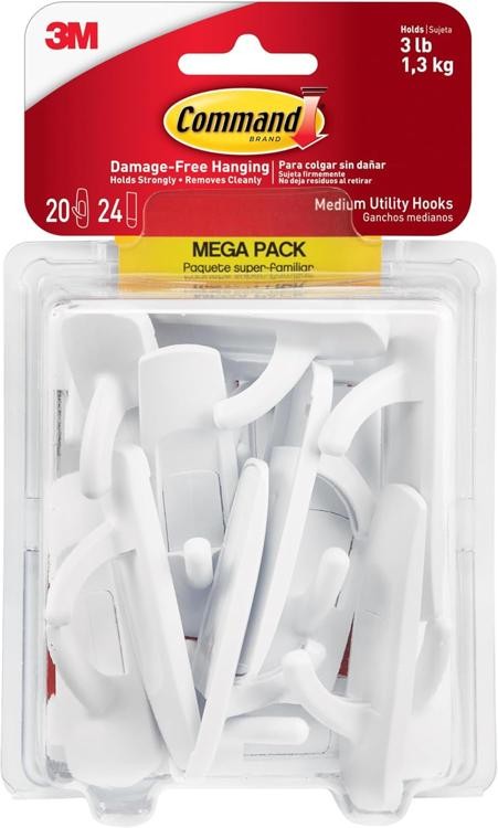 Command™ Medium Utility Hooks, Mega Pack, 2 Packs of 20 Hooks