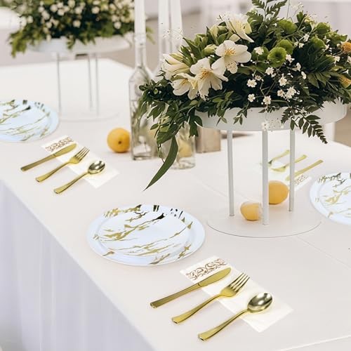 175pcs Gold Plastic Dinnerware Set – Elegant Disposable Plates, Cups, Utensils