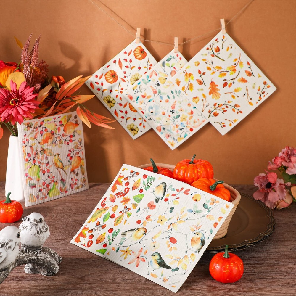6 Pcs Thanksgiving Swedish Kitchen Dishcloths Quick Drying Fall Dish Towels