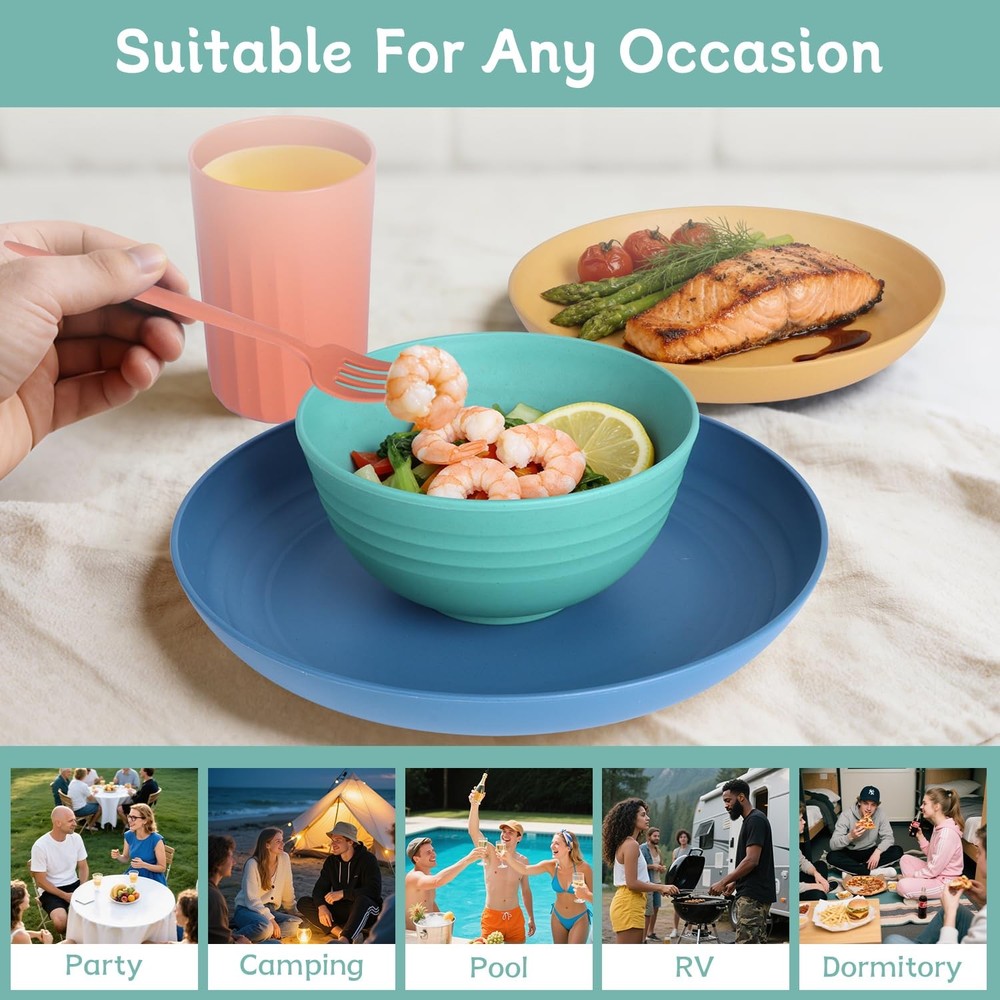Wheat Straw Dinnerware Sets, Microwave & Dishwasher Safe Unbreakable Dinnerware