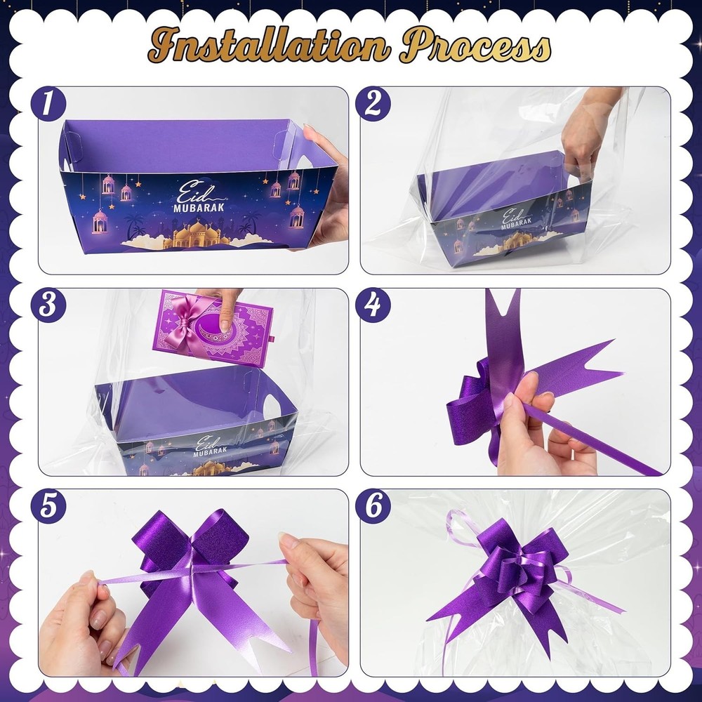 OSNIE Eid Mubarak Gift Bag Empty Baskets - 24 Sets Islamic Eid Gold Lantern and