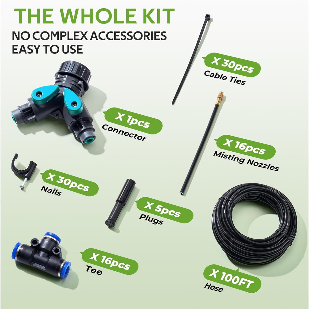 360° Adjustable Drip Irrigation System 100FT, 1/4" Tubing with Adjustable Copper