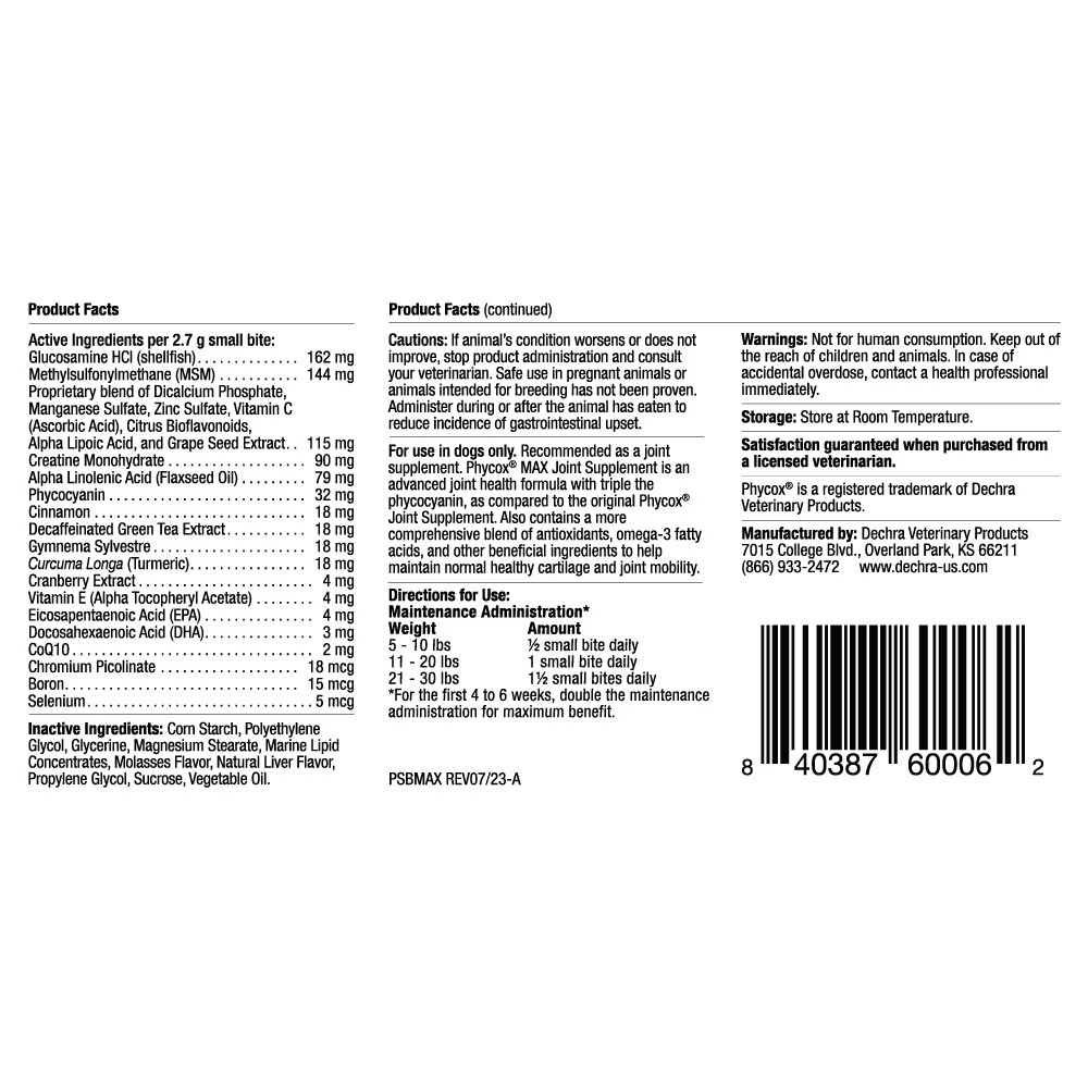 PhyCox Max Small Bites Canine Joint Support, 120ct