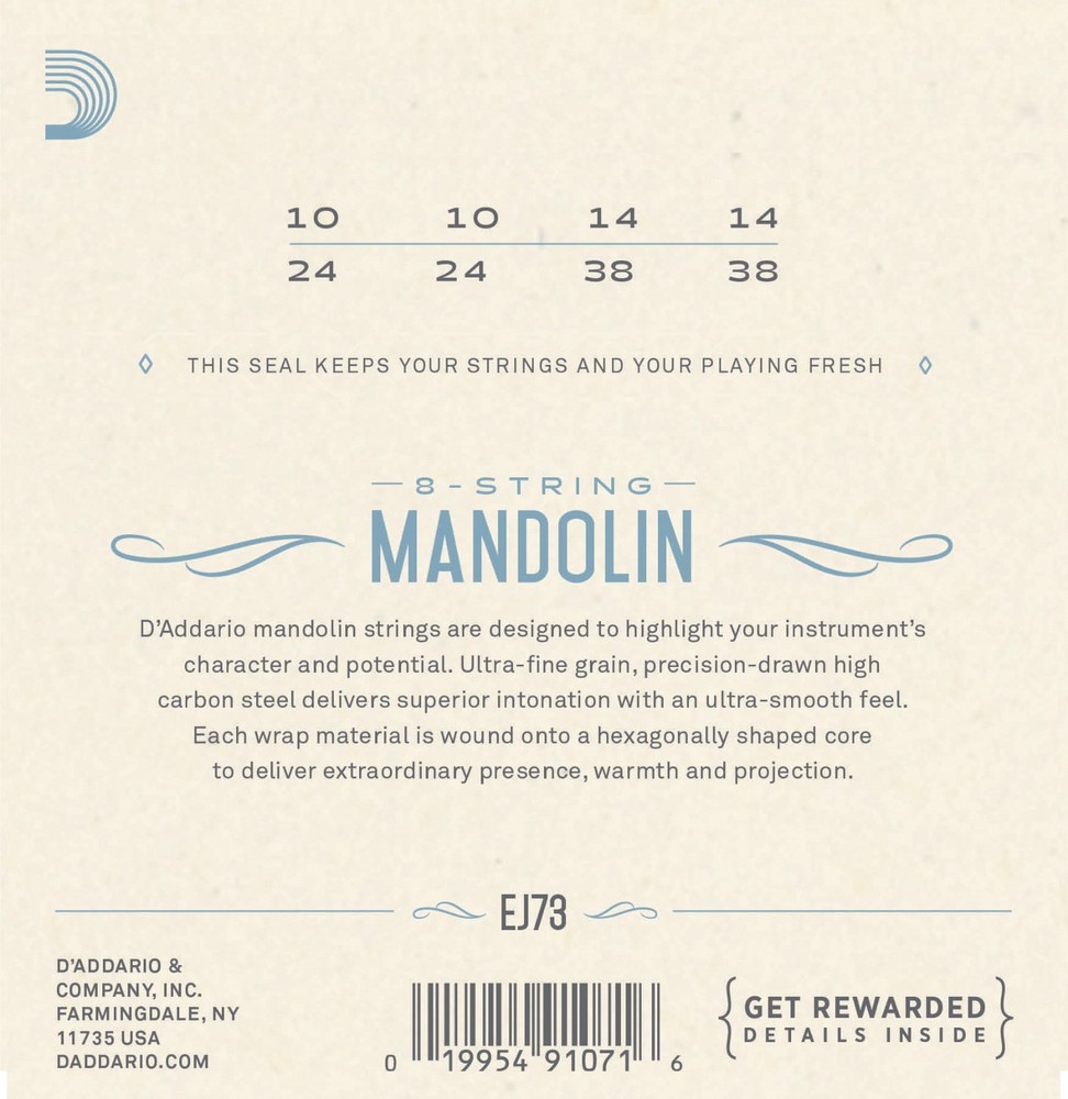 D'Addario EJ73 Mandolin Strings Phosphor Bronze Light 10-38