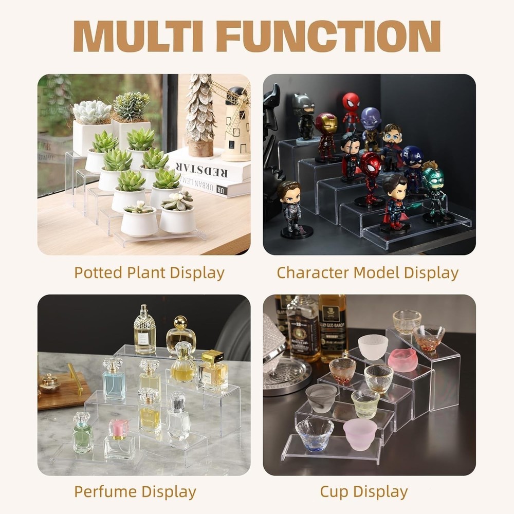 2 Sets 10 Pcs Clear Display Risers, Rectangular 7"-8"-9" L Risers Display Sta...