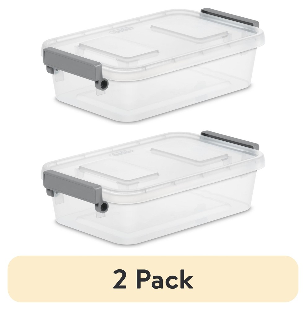 (2 pack) Sterilite 2.7 Quart Storage Box, Clear Plastic,Gray Write-on ID Latches