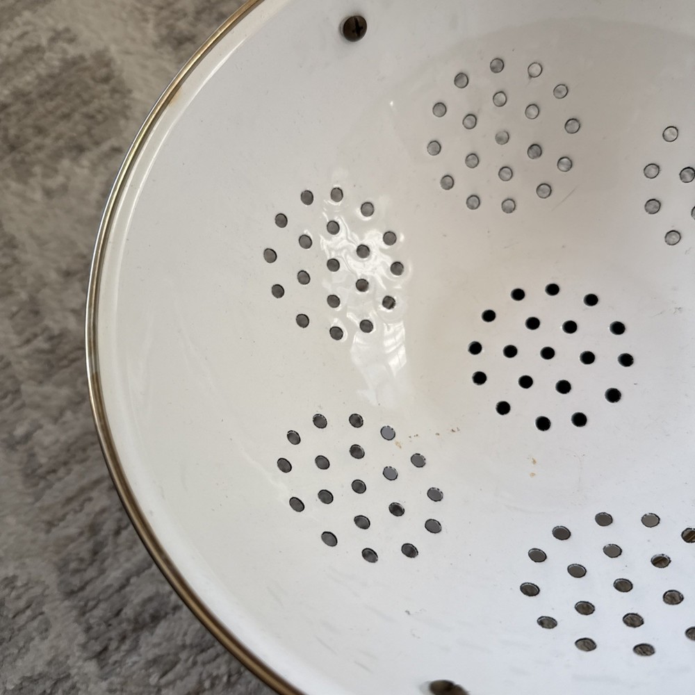 Enameled Colander/Strainer With Brass Handles Beautiful Floral Pattern