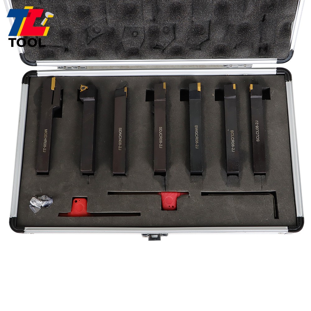 7Pc 1/2" Lathe Tool Bit Thread Insert+Holder Set Carbide Indexable Turning Tool