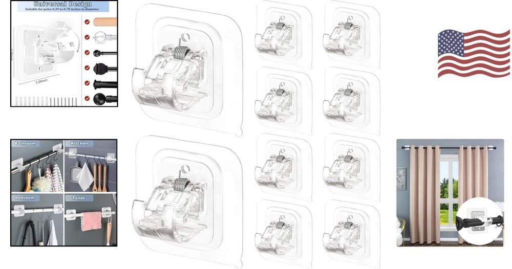 Durable 10 Pack Adjustable Curtain Rod Clips – No Tools, No Damage Required
