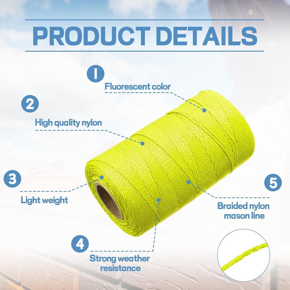 4 Roll Mason String Line #18, 500 ft Nylon Braided Construction String Line, ...